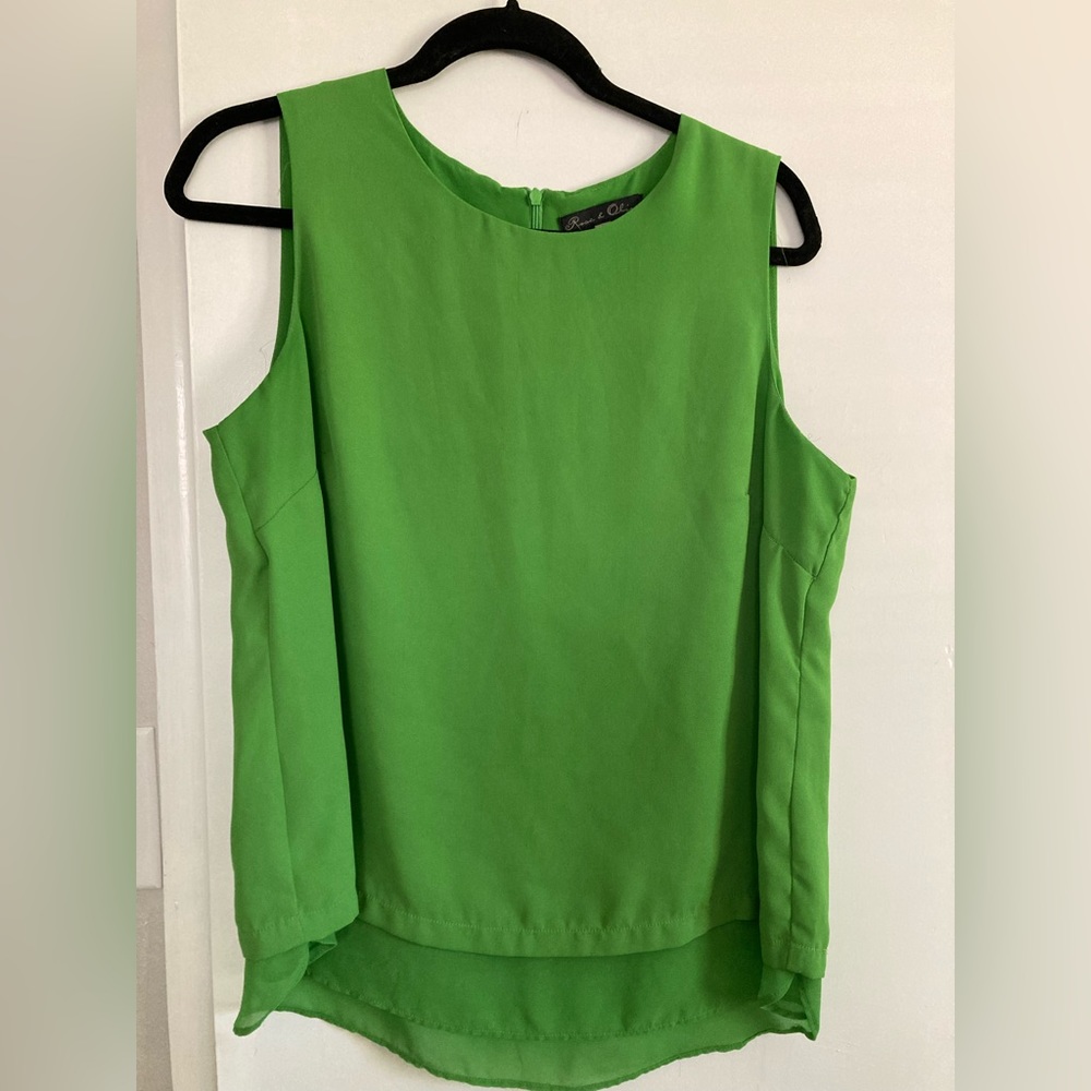 Vibrant Green Rose & Olive Top
